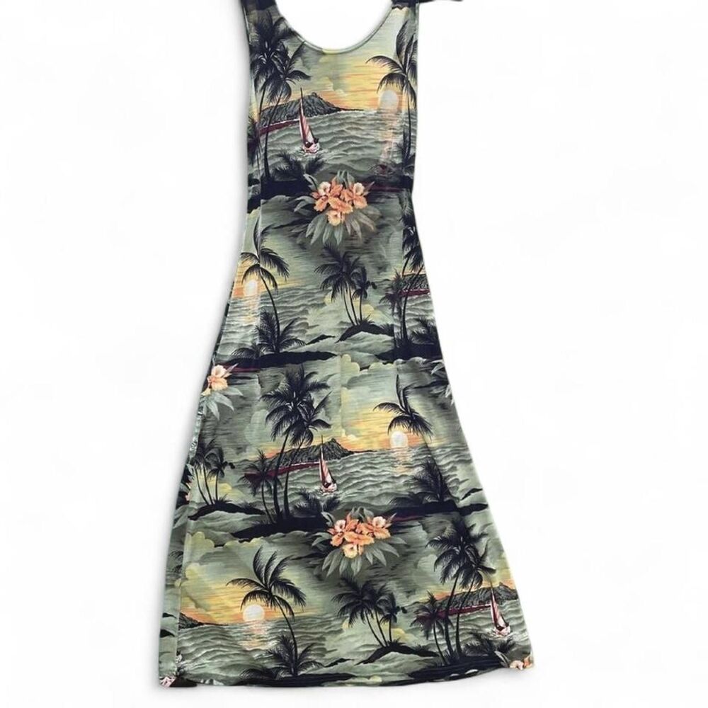 American Vintage Tropical Maxi Dress in Green and Yellow Sunset Print